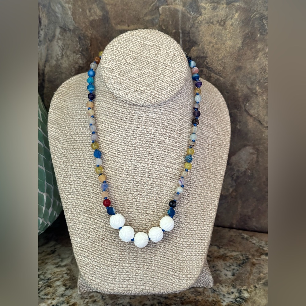Multi Colored Agate Stone Bead Necklace